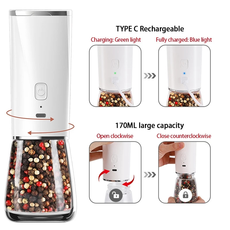 Mașină de tocat piper electrică reîncărcabilă Xiaomi Moara de sare și piper cu gravitație automată cu râșniță grosieră de mare capacitate