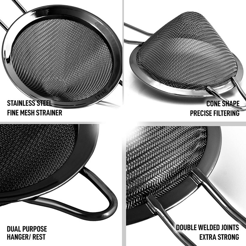 304 Nerūsējošā tērauda pārtikas sietiņi Konusa formas kokteiļu sietiņš kokteiļiem Tēja Garšaugi Kafijas dzērieni Smalka sieta sietiņa karote