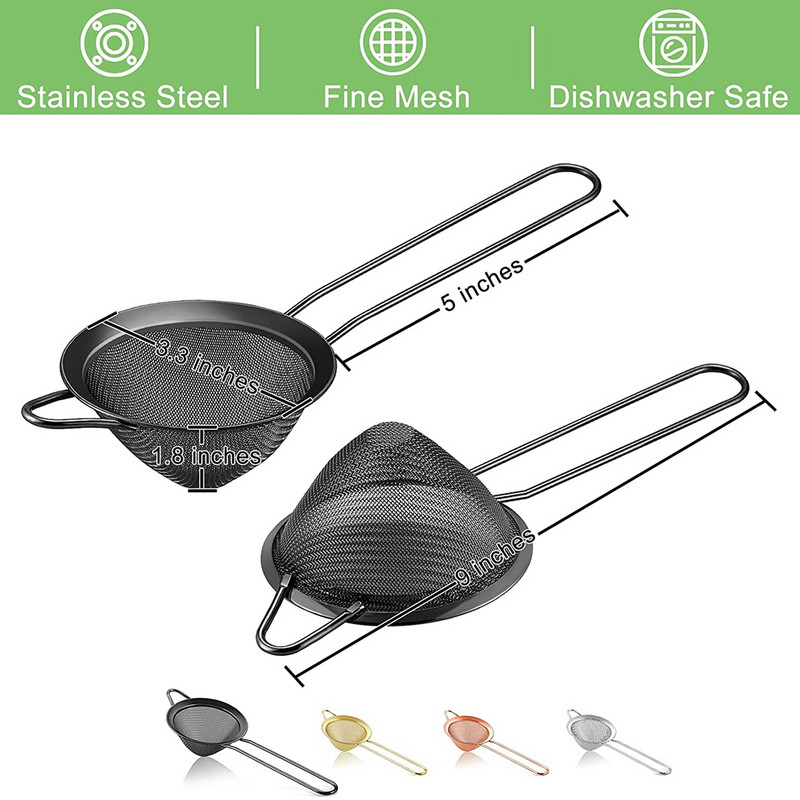 304 Nerūsējošā tērauda pārtikas sietiņi Konusa formas kokteiļu sietiņš kokteiļiem Tēja Garšaugi Kafijas dzērieni Smalka sieta sietiņa karote