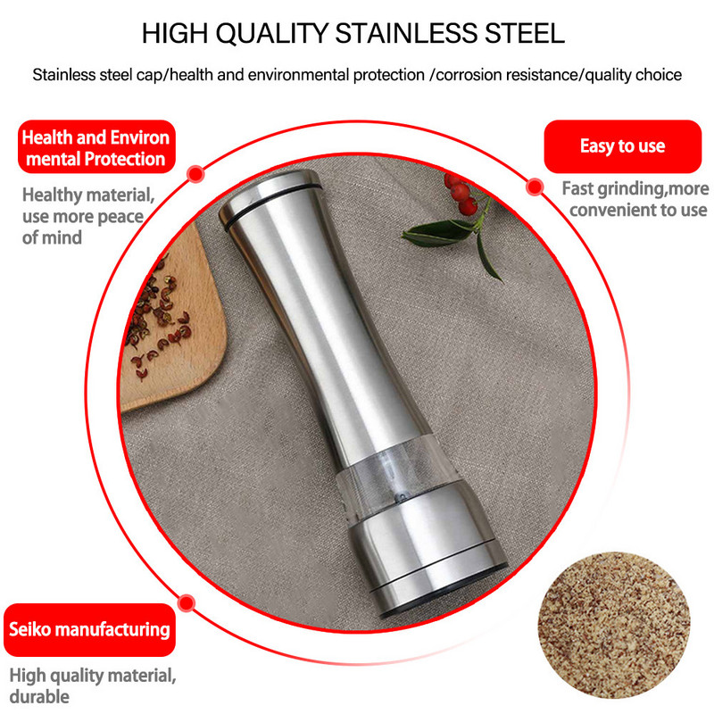 Mașină de tocat piper din oțel inoxidabil Moara manuală pentru sare, piper, orez, ierburi, condimente, freze ceramice creative pentru gătit în bucătărie