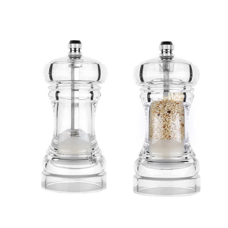 Новата акрилна мелничка за мелница за сол и черен пипер Ръчна мелничка за черен пипер Мелничка за сол и подправки Шейкър Прозрачен кухненски инструмент за смилане