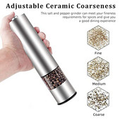 Set de râșniță de piper și oțel inoxidabil 304 Moara electrică pentru sare, cu putere de baterie, cu grosime reglabilă, cu instrument de măcinat de bucătărie LED