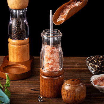 Μύλος αλατιού και πιπεριού Διαφανής ξύλινος μύλος πιπεριάς ρυθμιζόμενος χοντρός εγχειρίδιο Spice Herb Grinders Kitchen Gadget