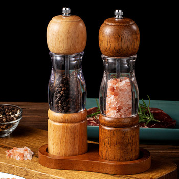 Μύλος αλατιού και πιπεριού Διαφανής ξύλινος μύλος πιπεριάς ρυθμιζόμενος χοντρός εγχειρίδιο Spice Herb Grinders Kitchen Gadget