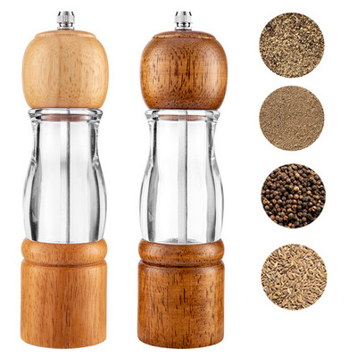 Só- és borsdaráló átlátszó fa borsdaráló, állítható durvaság kézi fűszernövény-daráló konyhai kütyü készletek
