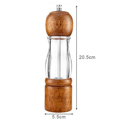 Druskos ir pipirų malūnėlis Skaidrus medienos pipirų malūnėlis, reguliuojamas stambumas, rankinis prieskonių žolelių malūnėlių virtuvės prietaisų rinkiniai