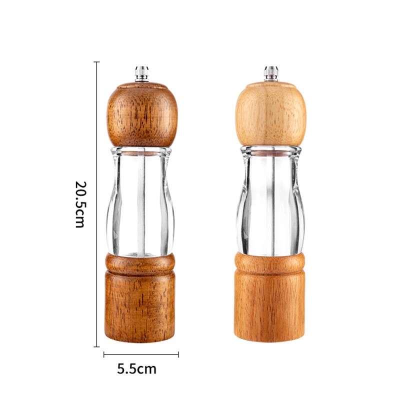 Druskos ir pipirų malūnėlis Skaidrus medienos pipirų malūnėlis, reguliuojamas stambumas, rankinis prieskonių žolelių malūnėlių virtuvės prietaisų rinkiniai