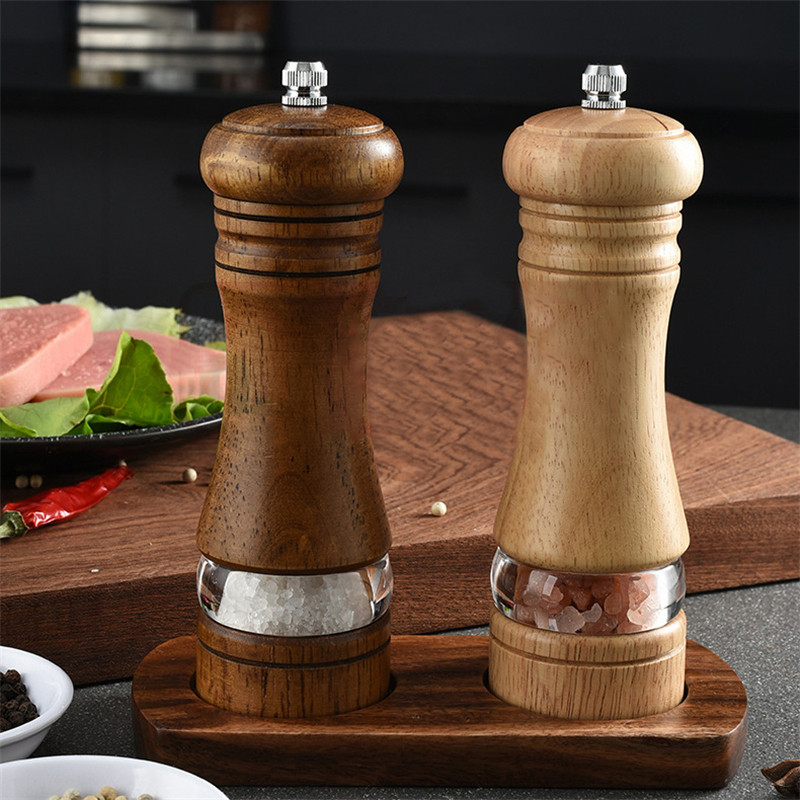 Set de moara de sare si piper din lemn si tava Rasnita manuala de piper cu moara de mirodenii din ceramica puternica, reglabila, unelte de gatit