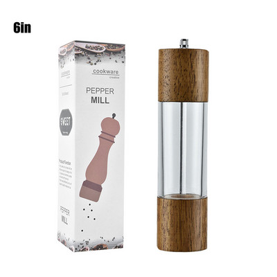 Akrüülist ja puidust soola- ja pipraveski komplekt puidust ja akrüülveskist, reguleeritava jämedusega keraamiline vürtsiveski mördi loksutaja