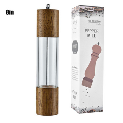 Akrüülist ja puidust soola- ja pipraveski komplekt puidust ja akrüülveskist, reguleeritava jämedusega keraamiline vürtsiveski mördi loksutaja