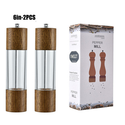 Akrüülist ja puidust soola- ja pipraveski komplekt puidust ja akrüülveskist, reguleeritava jämedusega keraamiline vürtsiveski mördi loksutaja