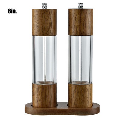 Akrüülist ja puidust soola- ja pipraveski komplekt puidust ja akrüülveskist, reguleeritava jämedusega keraamiline vürtsiveski mördi loksutaja