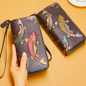 Portofel pentru bărbați cu aplicații retro cu două compartimente cu fermoar