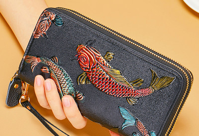 Portofel pentru bărbați cu aplicații retro cu două compartimente cu fermoar