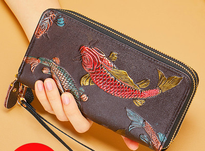 Portofel pentru bărbați cu aplicații retro cu două compartimente cu fermoar