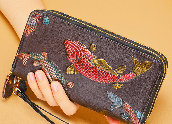 Portofel pentru bărbați cu aplicații retro cu două compartimente cu fermoar