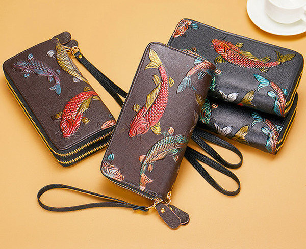 Portofel pentru bărbați cu aplicații retro cu două compartimente cu fermoar