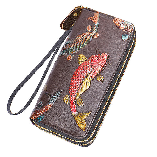 Portofel pentru bărbați cu aplicații retro cu două compartimente cu fermoar