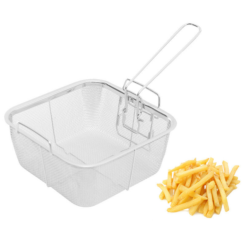 Cu mâner Mini plasă de bucătărie din oțel inoxidabil Filtru de ulei antiaderent Chips de gătit agățat Instrument portabil pentru prăjit pătrat