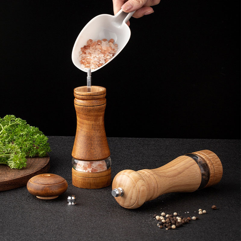 jaswehome 1 bucată mașină de râșnire sare piper 6 inci, ceramică, cauciuc, lemn, lame ceramice, mașini reîncărcabile pentru sare piper