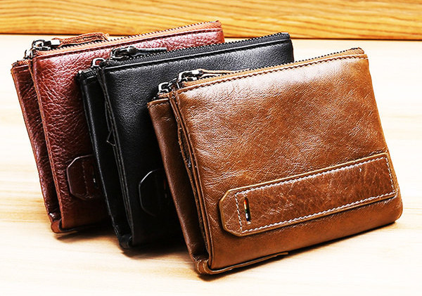 Portofel barbatesc din piele cu compartiment pentru monede - trei culori