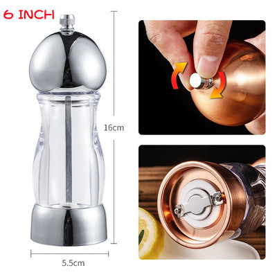 Rasnita manuala de piper de 6 inch Moara de sare si piper Macinata acrilica de sare de aur trandafir Moara de piper vizuala Sticla de macinat sare de mare