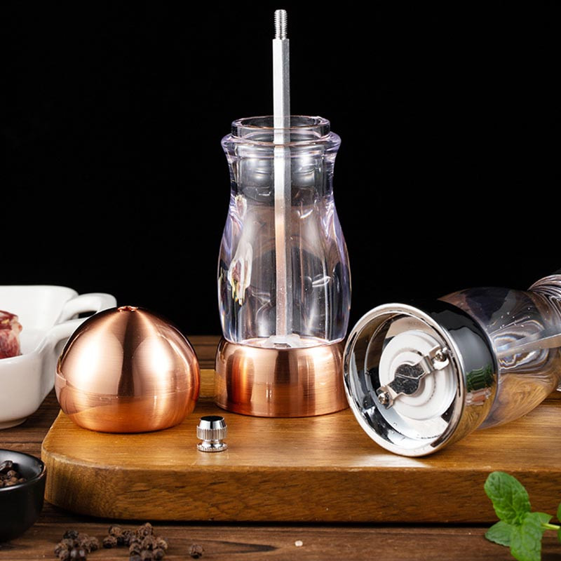 Rasnita manuala de piper de 6 inch Moara de sare si piper Macinata acrilica de sare de aur trandafir Moara de piper vizuala Sticla de macinat sare de mare