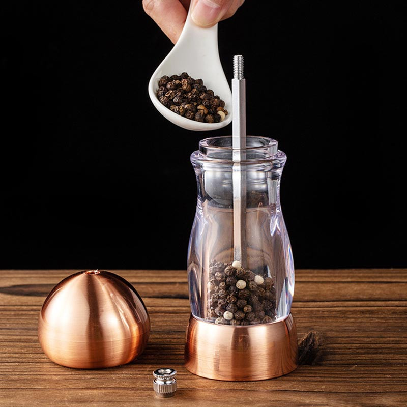 Rasnita manuala de piper de 6 inch Moara de sare si piper Macinata acrilica de sare de aur trandafir Moara de piper vizuala Sticla de macinat sare de mare