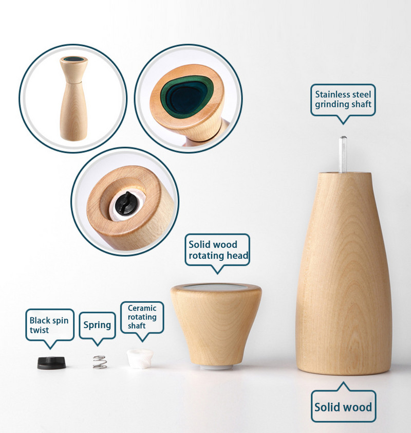 Mașină de tocat sare și piper din lemn - mori din lemn, mecanisme de precizie gourmet și sare de mare și boabe de piper premium