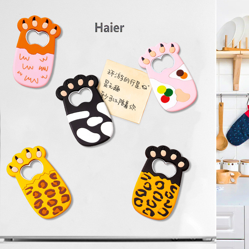 Cartoon Cats Paw veinipudeliavaja õllepudeliavaja paksu kassikäppade magnetiga külmkapi kleebis Armas külmkapimagnetiga õlleavaja