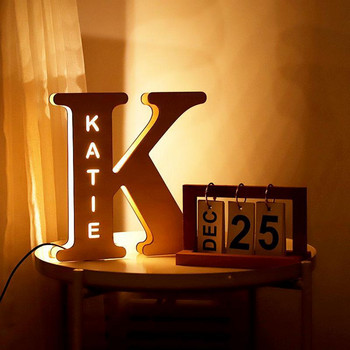 Εξατομικευμένο Όνομα Αλφάβητο Διακόσμηση Ξύλινο Φωτιστικό Νυχτερινό Φωτιστικό κομοδίνου Φωτιστικό τοίχου LED Γράμμα κούφιο αρχικό στολίδι για μωρά Παιδιά
