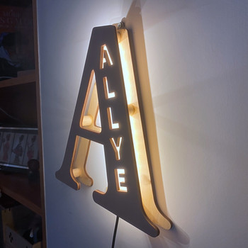 Εξατομικευμένο Όνομα Αλφάβητο Διακόσμηση Ξύλινο Φωτιστικό Νυχτερινό Φωτιστικό κομοδίνου Φωτιστικό τοίχου LED Γράμμα κούφιο αρχικό στολίδι για μωρά Παιδιά