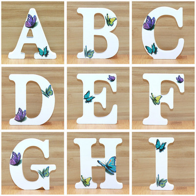 1pc 10cm 3D Butterfly Wooden Letters Decorative Alphabet Word Letter Name Design Art Crafts Hand Made Standing Shape Wedding DIY