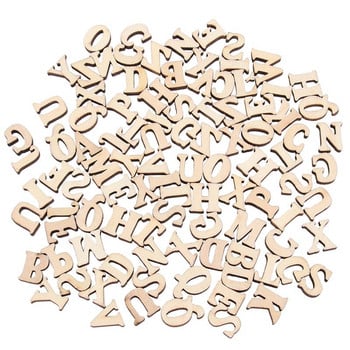 100 БР. Дървени главни букви Азбука Направи си сам дървени изрязани дискове за пачуърк Скрапбукинг Художествени занаяти Произволна буква (не 26 букви)