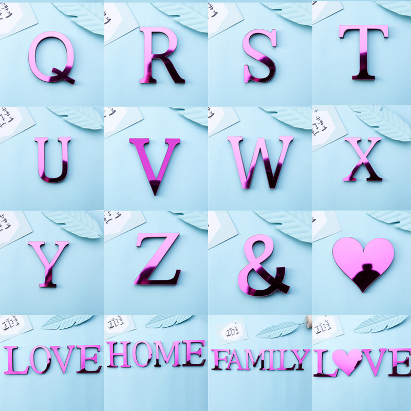 26 γράμματα DIY τρισδιάστατος καθρέφτης ακρυλικό αυτοκόλλητο τοίχου Διακοσμητικά ροζ Κόκκινο Αγγλικό αλφάβητο Χαλκομανίες διακόσμησης σπιτιού Τέχνη Τοιχογραφία Διακόσμηση πάρτι