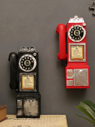Vintage Telephone Model Wall Hanging Ornaments Retro Furniture Phone Miniature Crafts Gift for Bar Antique Phone Home Decoration