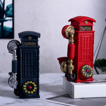 VILEAD 21cm Ρητίνη Τηλεφωνικός Θάλαμος Φιγούρες Δημιουργικό Ευρωπαϊκό Τηλεφωνικό Διακόσμηση Κουμπαράς Hogar Χειροποίητα Χειροτεχνήματα Vintage Δώρα