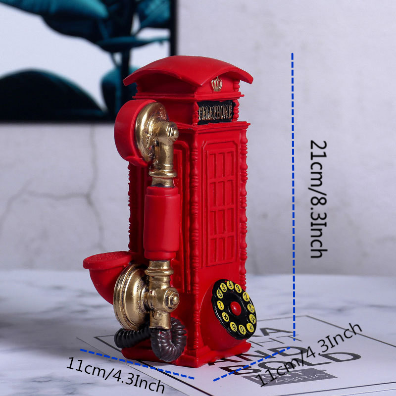 VILEAD Figurine din rășină pentru cabină telefonică, 21 cm, cutie europeană creativă pentru apeluri Pușculină, decorare Hogar, artizanat, cadouri vintage