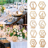 10 kom. šesterokutni 1-10/11-20 drveni stolni brojevi s bazom držača za svadbeni stol Dekoracija doma Znakovi s brojevima na stolu