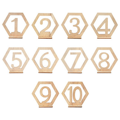 10 kom. šesterokutni 1-10/11-20 drveni stolni brojevi s bazom držača za svadbeni stol Dekoracija doma Znakovi s brojevima na stolu