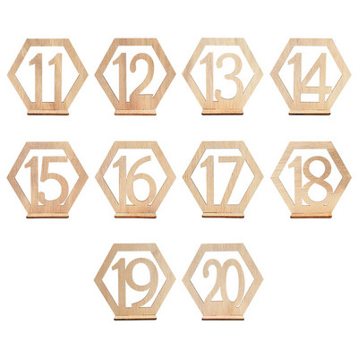 10 kom. šesterokutni 1-10/11-20 drveni stolni brojevi s bazom držača za svadbeni stol Dekoracija doma Znakovi s brojevima na stolu