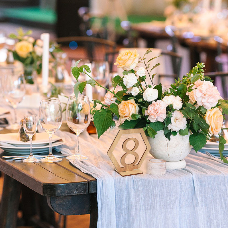 10 buc. Hexagon 1-10/11-20 numere de masă din lemn cu bază de suport pentru masa de nuntă, petrecere, decorarea casei, semne cu numere de masă