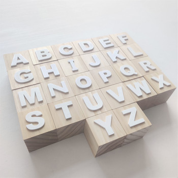 6CM дървени букви от азбуката ABC блокчета кубчета Бебешки деца Предучилищна Обучаващи играчки Малки деца Подарък Декорация на стая Ornamnets Подпори за снимки