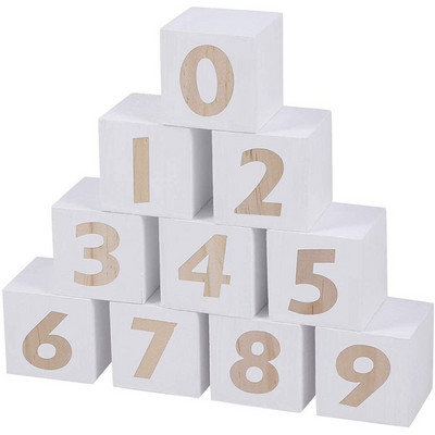 Blocuri de numere din lemn de 5 cm Blocuri de reper pentru bebeluși 0-9 Săptămânal, lunar, vârstă, cuburi, jucării, baby shower, creșă, decorare pentru cameră, recuzită foto