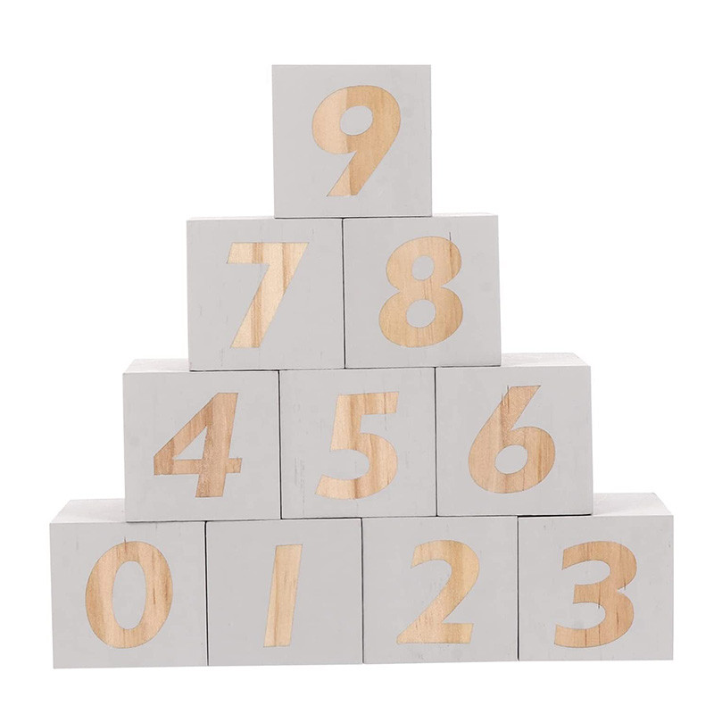 Blocuri de numere din lemn de 5 cm Blocuri de reper pentru bebeluși 0-9 Săptămânal, lunar, vârstă, cuburi, jucării, baby shower, creșă, decorare pentru cameră, recuzită foto