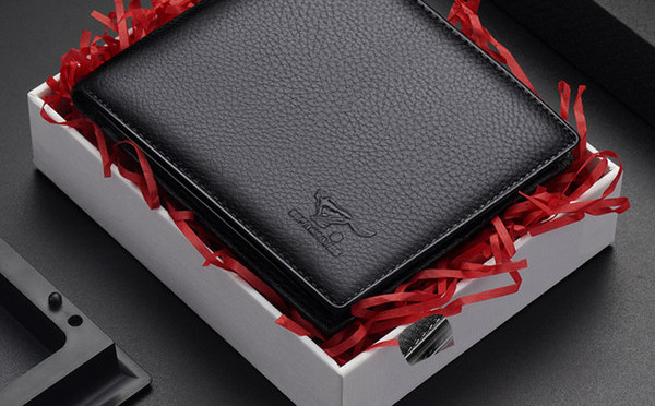 Portofel din piele model nou cu inscriptie pentru barbati