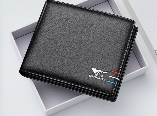 Portofel din piele model nou cu inscriptie pentru barbati