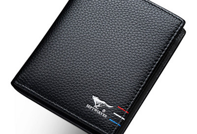 Portofel barbatesc din piele ecologica, doua modele cu inscriptie brodata