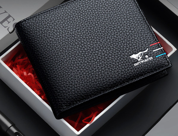 Portofel barbatesc din piele ecologica, doua modele cu inscriptie brodata