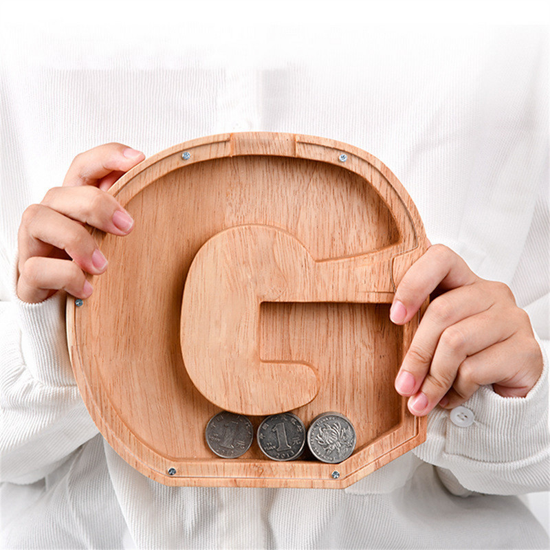 Αγγλική Alphabet Κουμπαράς Ξύλινο κερματοδέκτη Χρηματοκιβώτιο Ταμιευτήριο Βάζο νομίσματα Κουτί αποθήκευσης Κουμπαράς χρημάτων Κουμπαράς Κουμπαράς Διακόσμηση σπιτιού